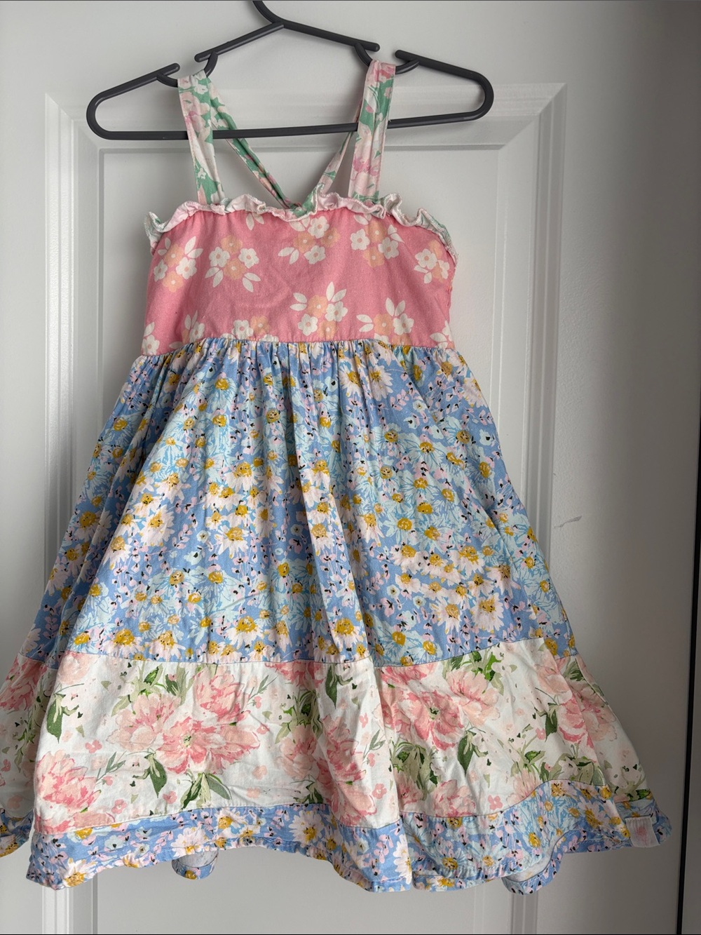SweetHoney Girls' Floral Patchwork Sundress - Pink & Blue